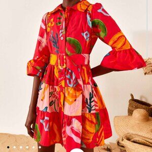 NWT Farm Rio Red Mixed Fruits Ocean Mini Dress